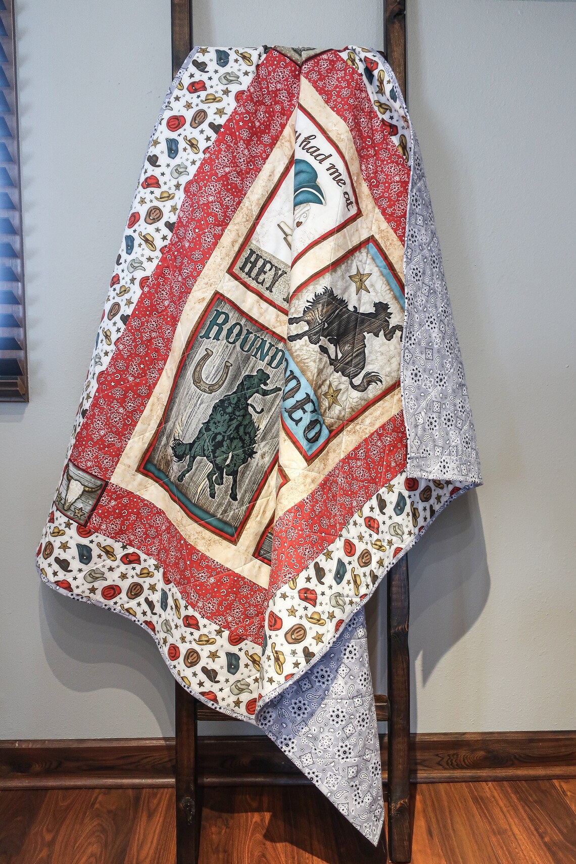 Cowboy Quilt Toddler Bed Size Quilt Handkerchief Quilt Etsy