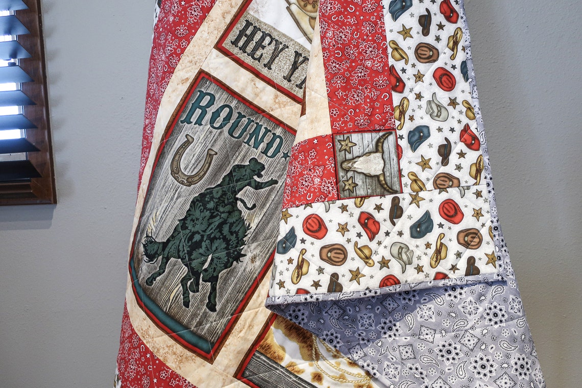 Cowboy Quilt Toddler Bed Size Quilt Handkerchief Quilt Etsy