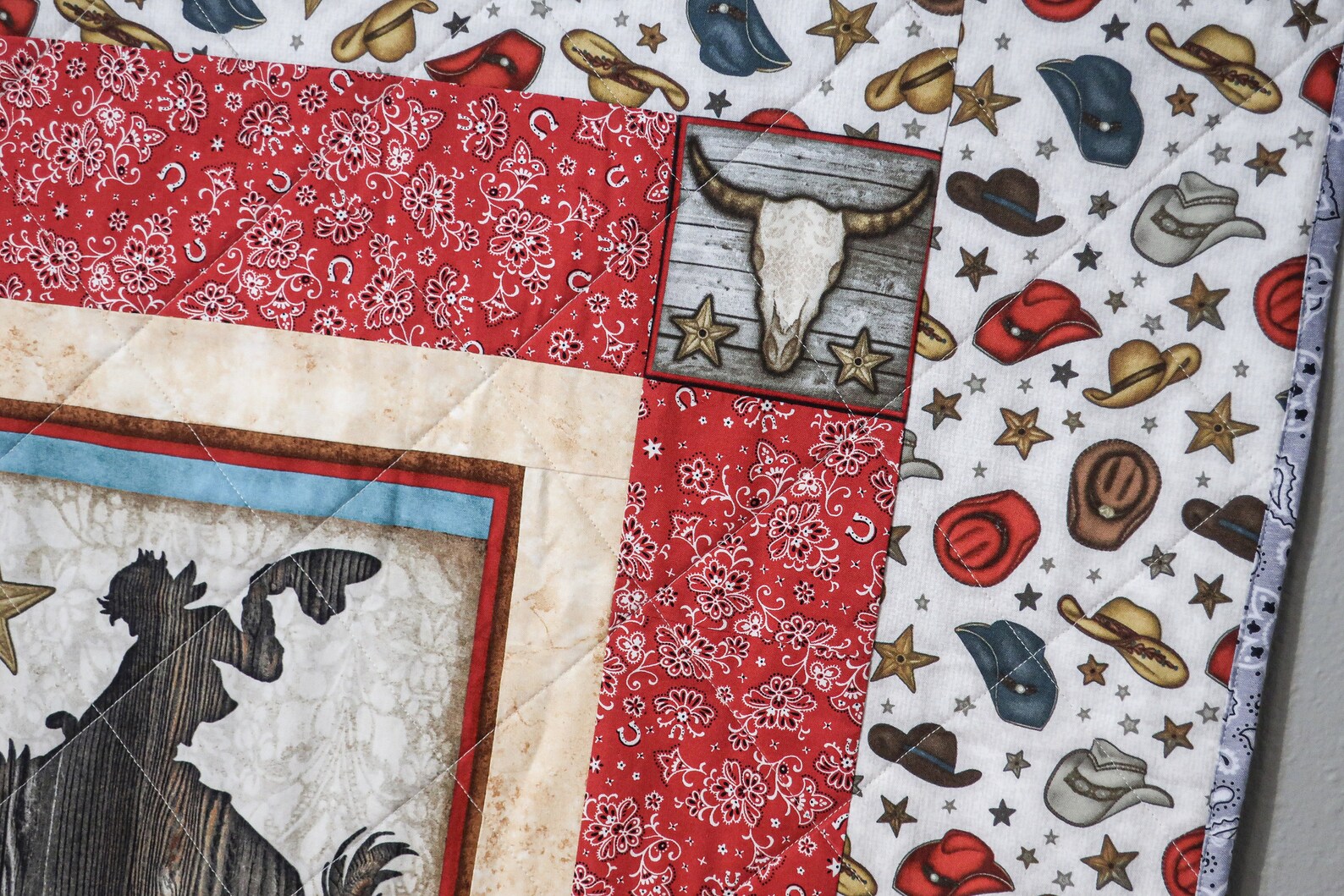 Cowboy Quilt Toddler Bed Size Quilt Handkerchief Quilt Etsy