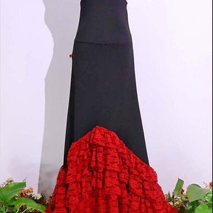 Flamenco Dance Performance Skirt Black Red Lace Frills