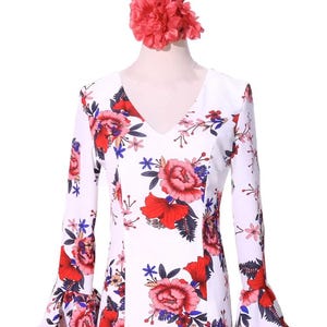 Flamenco Dance Dress Rose Flower Red and White Sevillanas