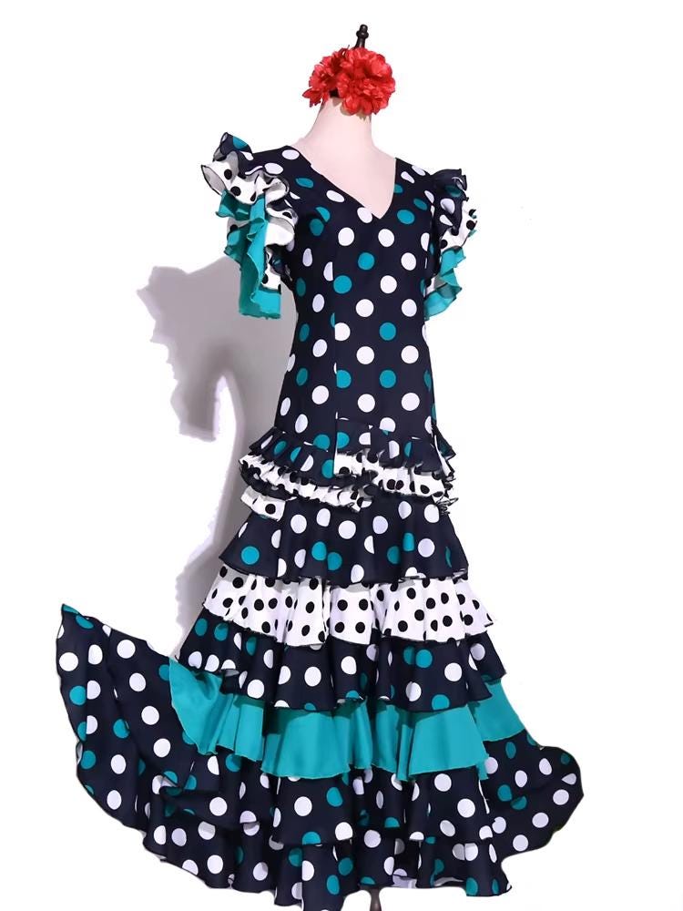 Flamenco Dance Dress Blue Polka Dot Sevillanas