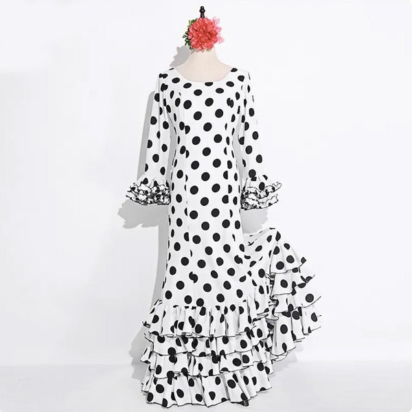 Flamenco Dress White Black Polka Dot Lunares Sevillanas