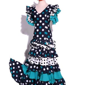 Flamenco Dance Dress Blue Polka Dot Sevillanas