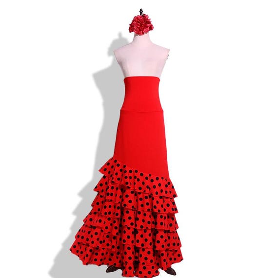Flamenco Dance Performance Skirt Red Black Polka 6 Frills Flamenco Dance Performance Skirt Red Black Polka 6 Frills