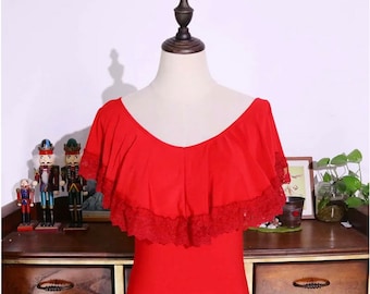 Flamenco Dress Red Off the Shoulder Lace Sevillanas