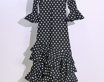 Flamenco Dress Black White Polka Dot Lunares Sevillanas