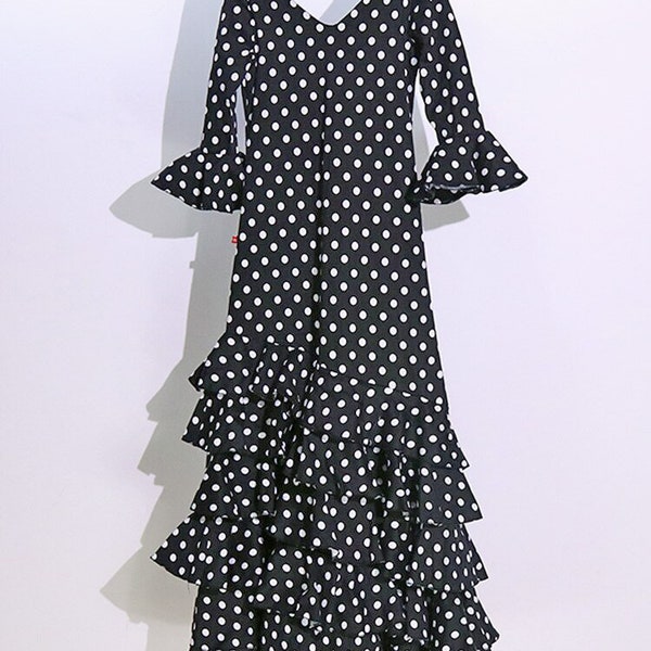 Flamenco Dress Black White Polka Dot Lunares Sevillanas