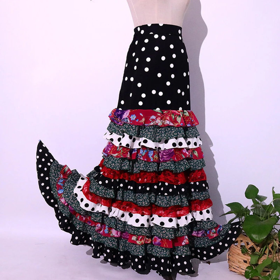 Adult Flamenco 8 Panel Polka Dot Ruffle Skirt main image 0