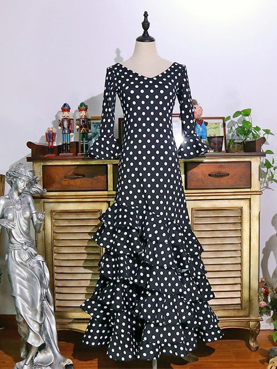 modern flamenco dress Jessica Dance Flamenco dress for women in red with double white polka dots Alba Flamenco Dress