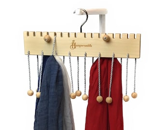 Scarf Hanger, Premium Wooden Storage Rack, Personalised Accessory Holder, Space-Saving Wardrobe Organizer & Closet Tidy