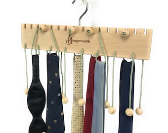 Tie Rack, Deluxe Wooden Storage Hanger, Personal Accessory Holder, Space-Saving Wardrobe OrganizLer & Closet Tidy, Groomsman Gift