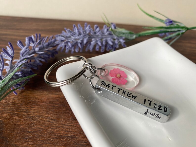 Mustard Seed of Faith Keychainpersonalized Pink Flower Etsy