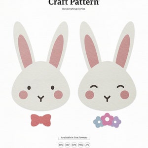 Modello artigianale di coniglietto in formato SVG, coniglietto faccia SVG, coniglio in formato SVG, vivaio tagliare File, Bunny Clipart, Silhouette tagliata file, Cricut Cut file / FT00240