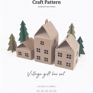 Village Gift Box SVG, Advent Box SVG, Favor Box SVG, Box Template, Christmas Decoration, Silhouette Cut Files, Cricut Cut Files / FT00330 image 1