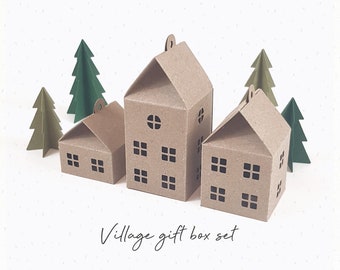 Village Gift Box SVG, Advent Box SVG, Favor Box SVG, Box Template, Christmas Decoration, Silhouette Cut Files, Cricut Cut Files / FT00330