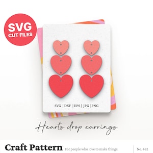 Hearts Earrings SVG, Earring SVG, Earring Template, Glowforge SVG, Laser Cut Files, Silhouette Cut Files, Cricut Cut Files / FT00462