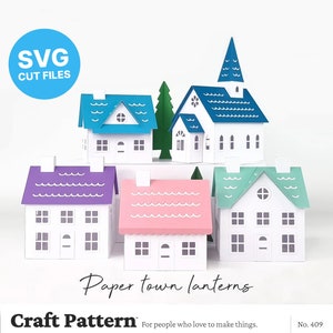 Conjunto de linternas de Paper Town SVG, plantilla de la casa Putz, SVG de la casa de papel, decoración navideña de bricolaje, archivos de corte de silueta, archivos de corte Cricut / FT00409