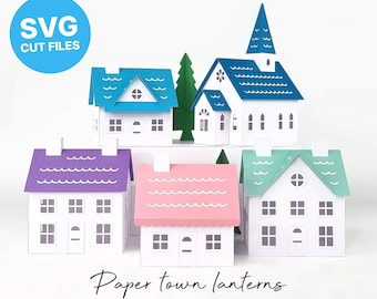 Paper Town Lantern Set SVG, Putz House Template, Paper House SVG, DIY Christmas Decoration, Silhouette Cut Files, Cricut Cut Files / FT00409