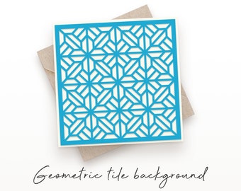 Puede incluir: Un patrón de azulejos geométrico azul sobre un fondo blanco. El patrón está formado por cuadrados y triángulos que se repiten. El patrón de azulejos es un patrón artesanal para hacer cosas.