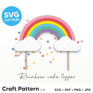 Topper de bolo arco-íris SVG, arco-íris SVG, decorações de festa DIY, festa svg, arquivos de corte de silhueta, arquivos de corte Cricut / FT00489