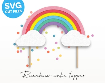 Rainbow Cake Topper SVG, Rainbow SVG, DIY Party Decorations, Party svg, Silhouette Cut Files, Cricut Cut Files / FT00489