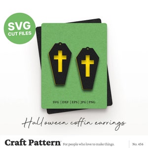 Pendiente de ataúd SVG, Halloween SVG, Pendientes SVG, Plantilla de pendiente, Archivos de corte láser, Archivos de corte de silueta, Archivos de corte de corte de corte / FT00456