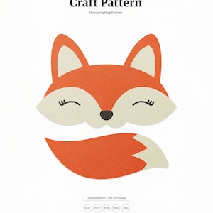 May include: A digital craft pattern for a cute fox with a closed-eye smile. The pattern is available in five formats: SVG, DXF, EPS, PNG, and JPG. The pattern is designed for cutting machines and DIY projects. The pattern is numbered 225.