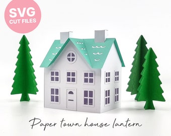 Paper House Lantern SVG, Putz House Template, Paper House SVG, DIY Christmas Decoration, Silhouette Cut Files, Cricut Cut Files / FT00406