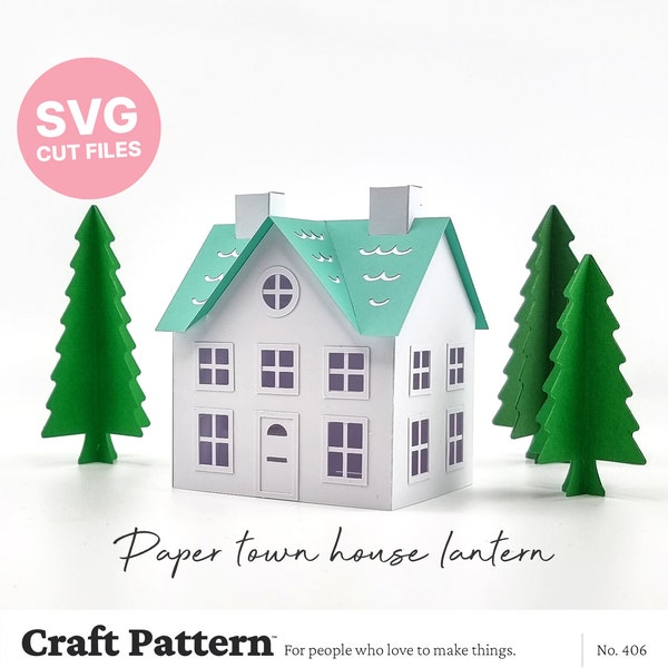 Paper House Lantern SVG, Putz House Template, Paper House SVG, DIY Christmas Decoration, Silhouette Cut Files, Cricut Cut Files / FT00406