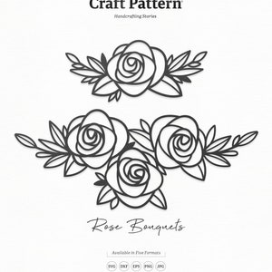 Rose Bouquet SVG, Fleurs SVG, Roses Fleur SVG, Flower Clipart, Floral Clipart, Silhouette Cut Files, Cricut Cut Files / FT00306