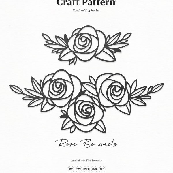 Rose Bouquet SVG, Flowers SVG, Roses Flower SVG, Flower Clipart, Floral Clipart, Silhouette Cut Files, Cricut Cut Files / FT00306