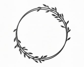 May include: Black and white silhouette of a wreath with leaves. The wreath is a circle with a thick outline. The leaves are simple and stylized. The text "Craft Pattern" is at the top of the image. The text "Die Cut" is at the bottom left of the image. The text "No. 323" is at the bottom right of the image.