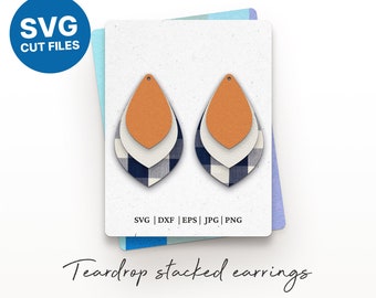 Teardrop Stacked Earrings SVG, Earring Template, Glowforge SVG, Laser Cut Files, Silhouette Cut Files, Cricut Cut Files / FT00236