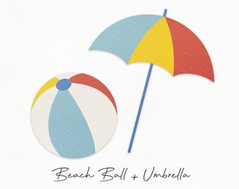 Beach Ball SVG Craft Pattern, Umbrella SVG, Beach SVG, Summer Clipart, Beach Cut File, Silhouette Cut Files, Cricut Cut Files / FT00300