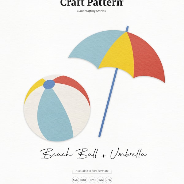 Beach Ball SVG Craft Pattern, Umbrella SVG, Beach SVG, Summer Clipart, Beach Cut File, Silhouette Cut Files, Cricut Cut Files / FT00300