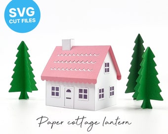 Paper Cottage Lantern SVG, Putz House Template, Paper House SVG, DIY Christmas Decoration, Silhouette Cut Files, Cricut Cut Files / FT00407