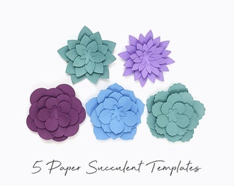 Paper Succulent Template SVG, Paper Plant Template, Paper Flowers SVG, Flower Cut Files, Silhouette Cut Files, Cricut Cut Files / FT00291