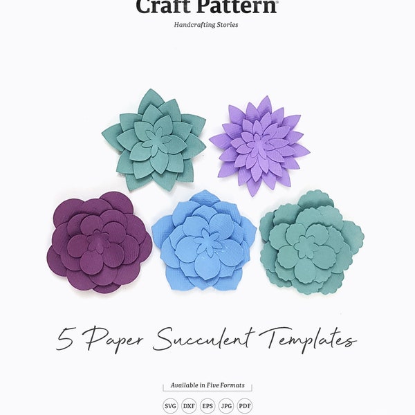 Paper Succulent Template SVG, Paper Plant Template, Paper Flowers SVG, Flower Cut Files, Silhouette Cut Files, Cricut Cut Files / FT00291