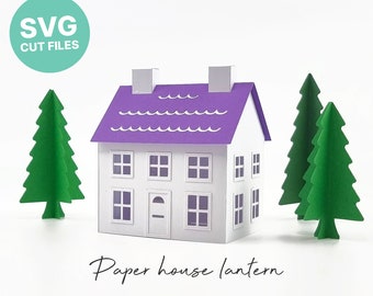 Paper House Lantern SVG, Putz House Template, Paper House SVG, DIY Christmas Decoration, Silhouette Cut Files, Cricut Cut Files / FT00404