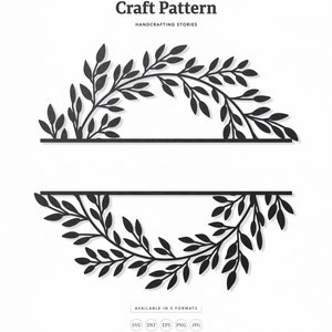 Puede incluir: Silueta en blanco y negro de un diseño de rama frondosa, ideal para proyectos de manualidades. El diseño está disponible en cinco formatos: SVG, DXF, EPS, PNG y JPG. El diseño está etiquetado como "Die Cut" y "No. 400".