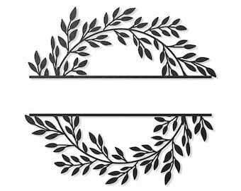 Split Wreath SVG, Split Frame SVG, Leafy Wreath SVG, Monogram Frame Clipart, Silhouette Cut Files, Cricut Cut Files / FT00400