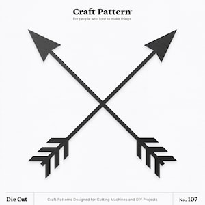 Puede incluir: Gráfico en blanco y negro de dos flechas cruzadas. Las flechas apuntan en direcciones opuestas. El gráfico está etiquetado como "Craft Pattern" y "No. 107".