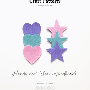 Hearts & Stars Headband Templates SVG, Hairband SVG, Bow Template, Hair Bow Template, Silhouette Cut Files, Cricut Cut Files / FT00277