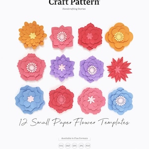 Small Paper Flower Templates SVG, Paper Flowers SVG, DIY Paper Flowers, Flower Cut Files, Silhouette Cut Files, Cricut Cut Files / FT00286