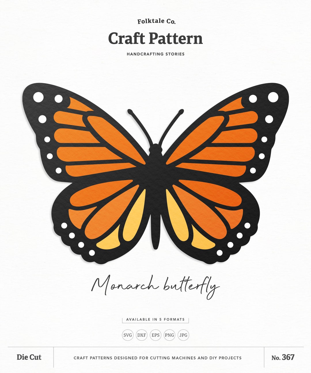 Monarch Butterfly SVG, Butterfly Wall Art SVG, Paper Butterfly Template,  Butterfly Clipart, Silhouette Cut Files, Cricut Cut Files / FT00367 