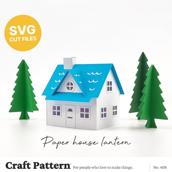 Paper House Lantern SVG, Putz House Template, Paper House SVG, DIY Christmas Decoration, Silhouette Cut Files, Cricut Cut Files / FT00408