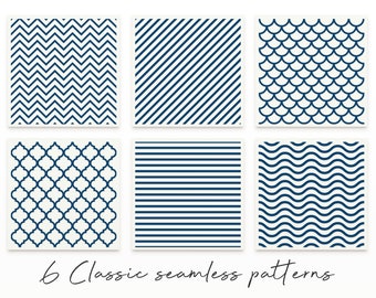 6 Seamless Patterns SVG, Mermaid Pattern SVG, Chevron Pattern, Stripe Pattern, Quatrefoil, Silhouette Cut File, Cricut Cut File / FT00126