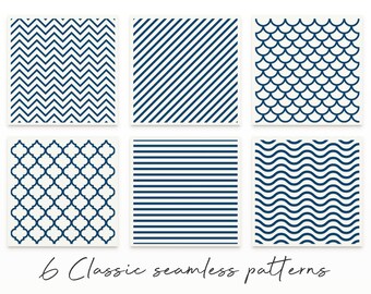 6 Seamless Patterns SVG, Mermaid Pattern SVG, Chevron Pattern, Stripe Pattern, Quatrefoil, Silhouette Cut File, Cricut Cut File / FT00126