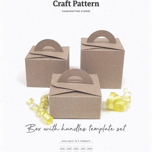Handle Gift Box Layout Box With Handle Templates SVG, Gift Box SVG, Favor Box SVG, Wedding ...